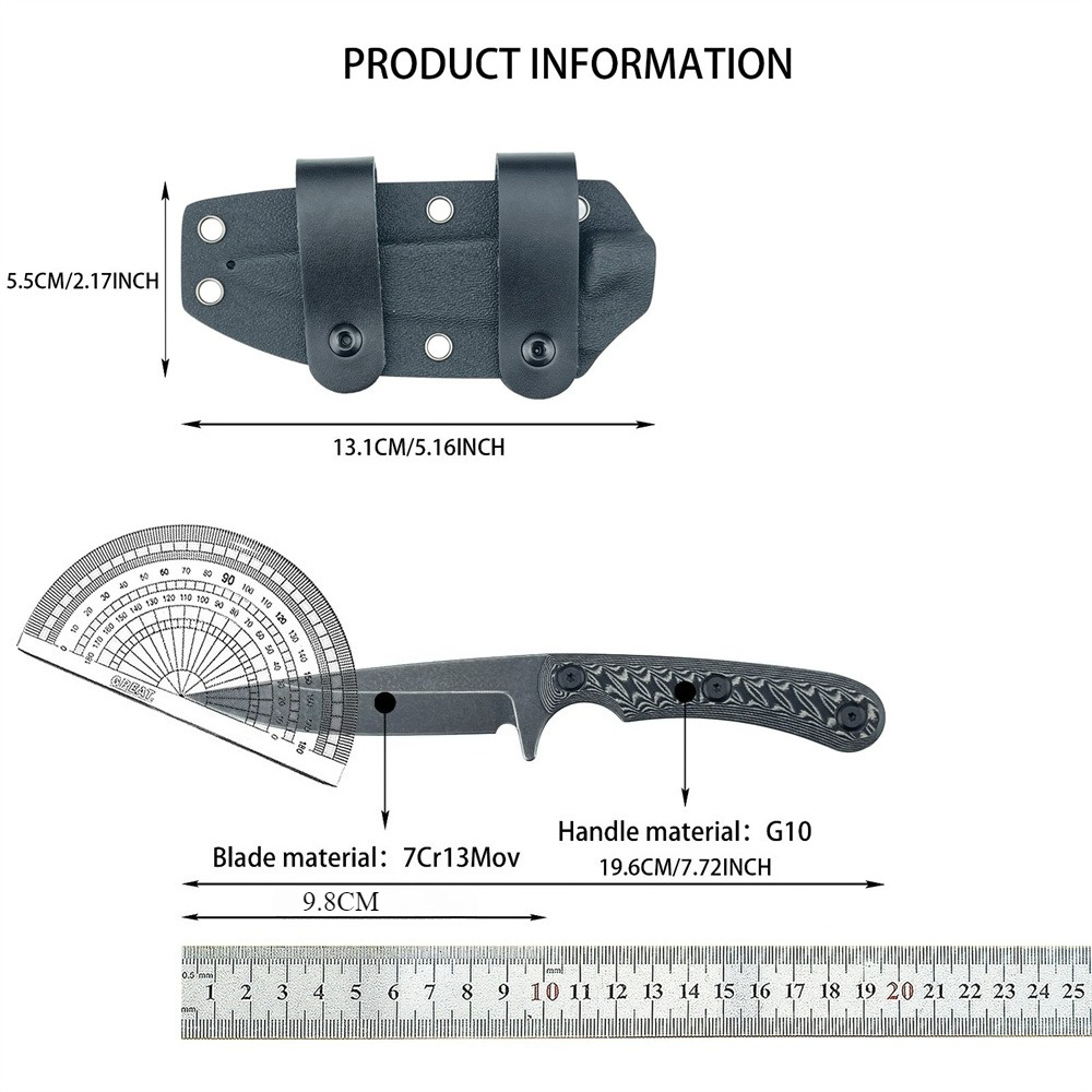Edc Carry Fixed Blade - Full Tang Vaste mesmessen 7Cr13MoV Blade